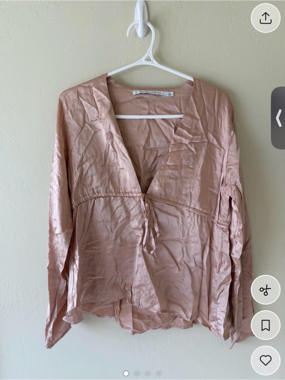 Merritt Charles Dusty Rose Satin V-Neck Tie-Front Blouse